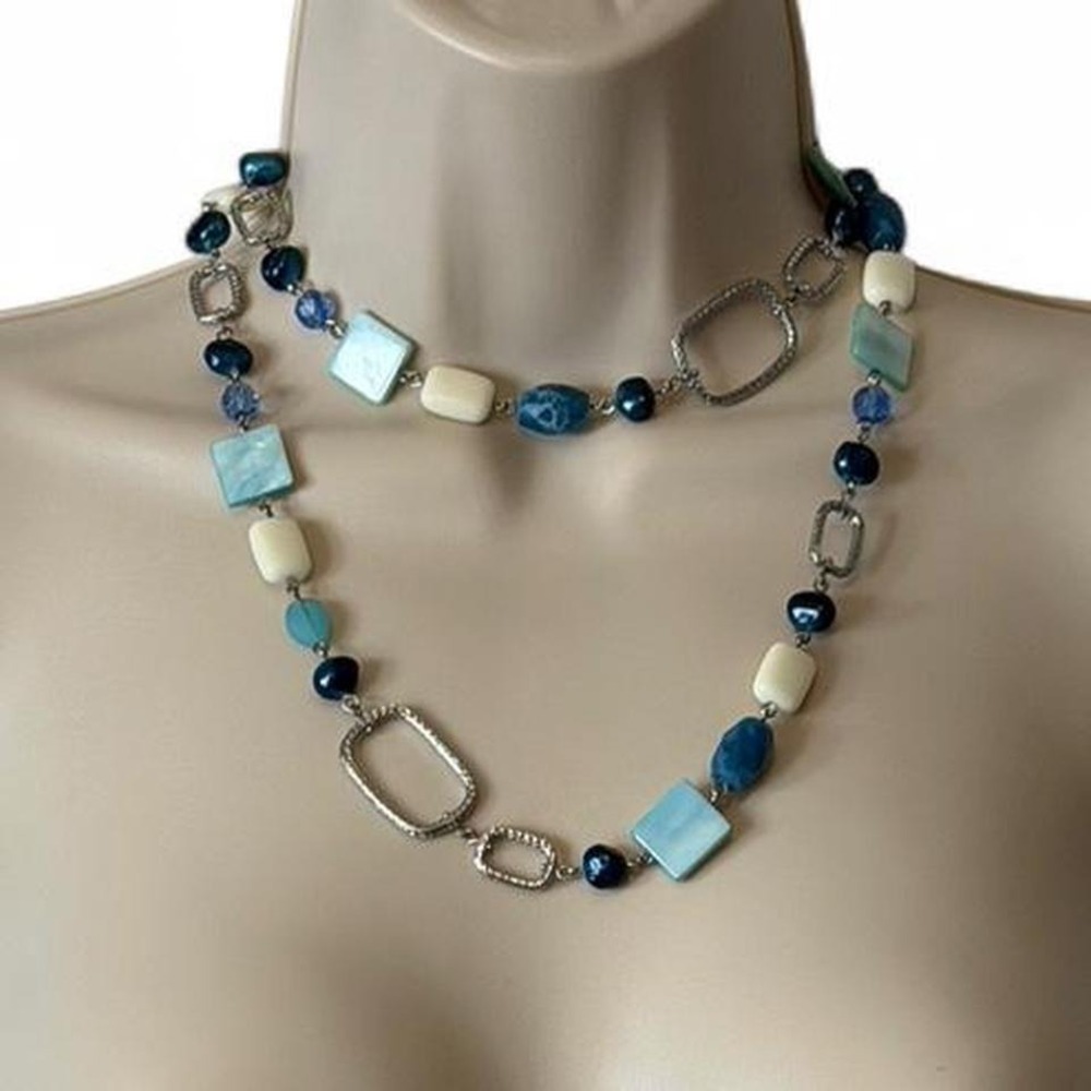 Lia Sophia "Vista" Long Beaded River Shell‎ & Freshwater Pearls Necklace